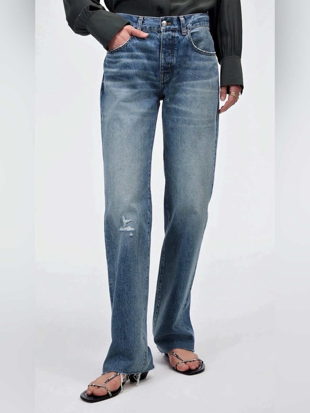 Madewell The Dean Airy Easy Straight Leg Jeans Size 23 inseam 29.5” mid rise